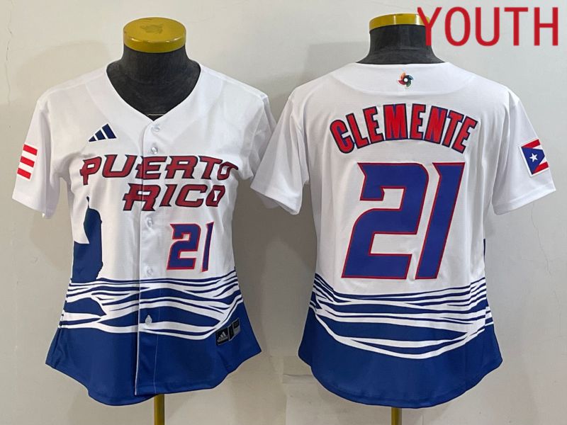 Youth 2023 World Cub Puerto Rico #21 Clemente White MLB Jersey5->youth mlb jersey->Youth Jersey